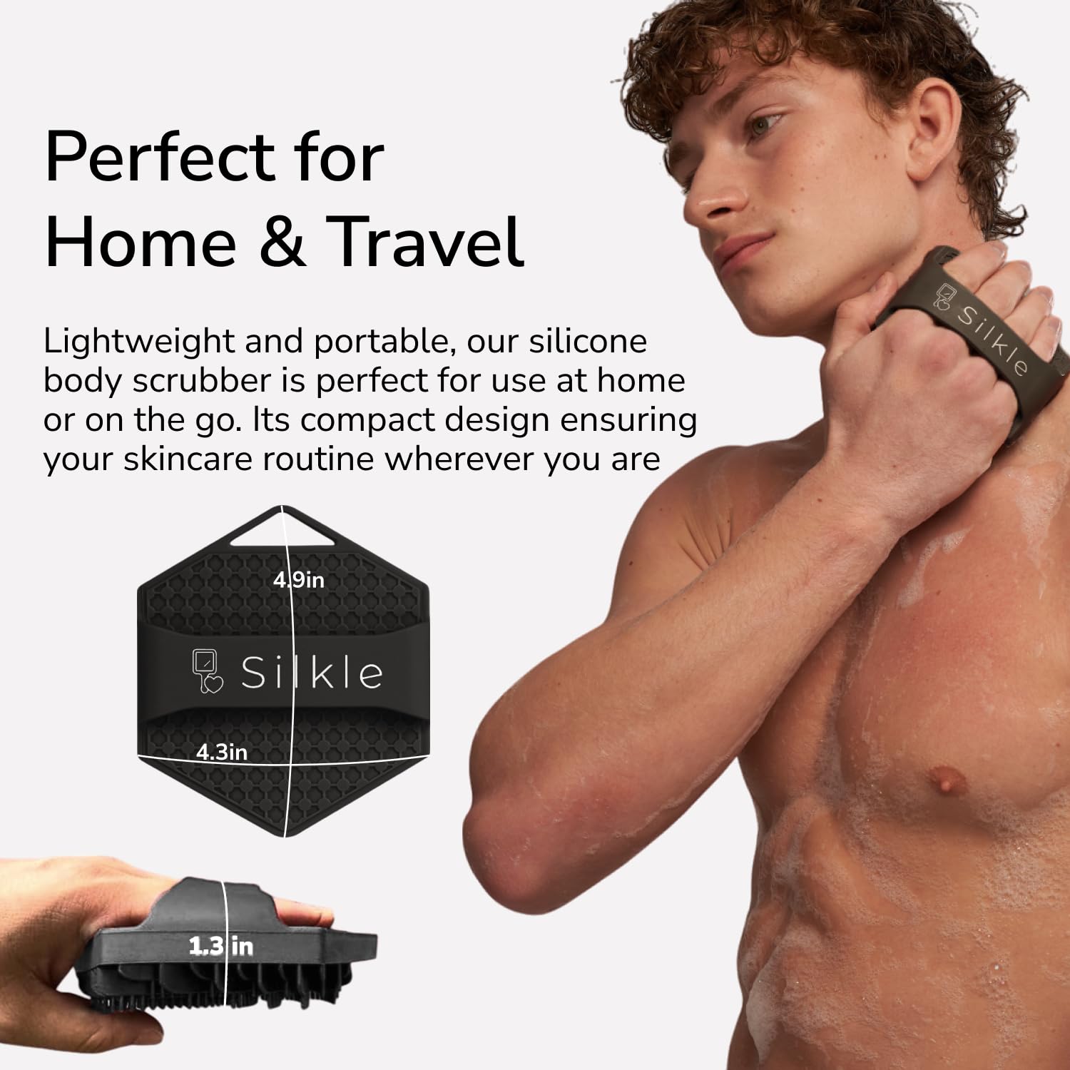 SILKLE Silicone Body Scrubber - Exfoliating Bath Brush and Skin Cleanser - Shower Sponge for Gentle Body Scrub and Wash - Silicone Scrubbing Care Tool for a Refreshed and Renewed You - Black